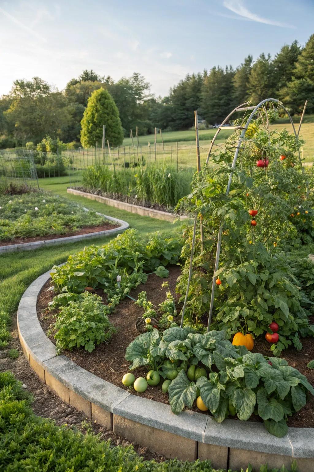 An edible circle garden offers fresh produce at your fingertips.