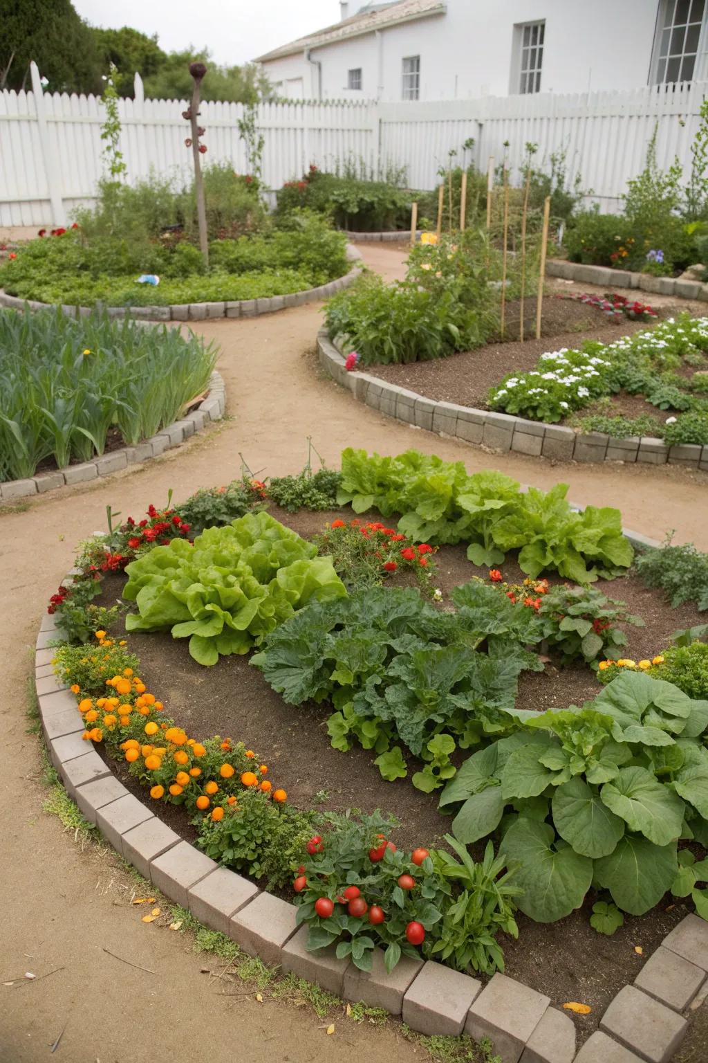 An efficient circular vegetable garden.