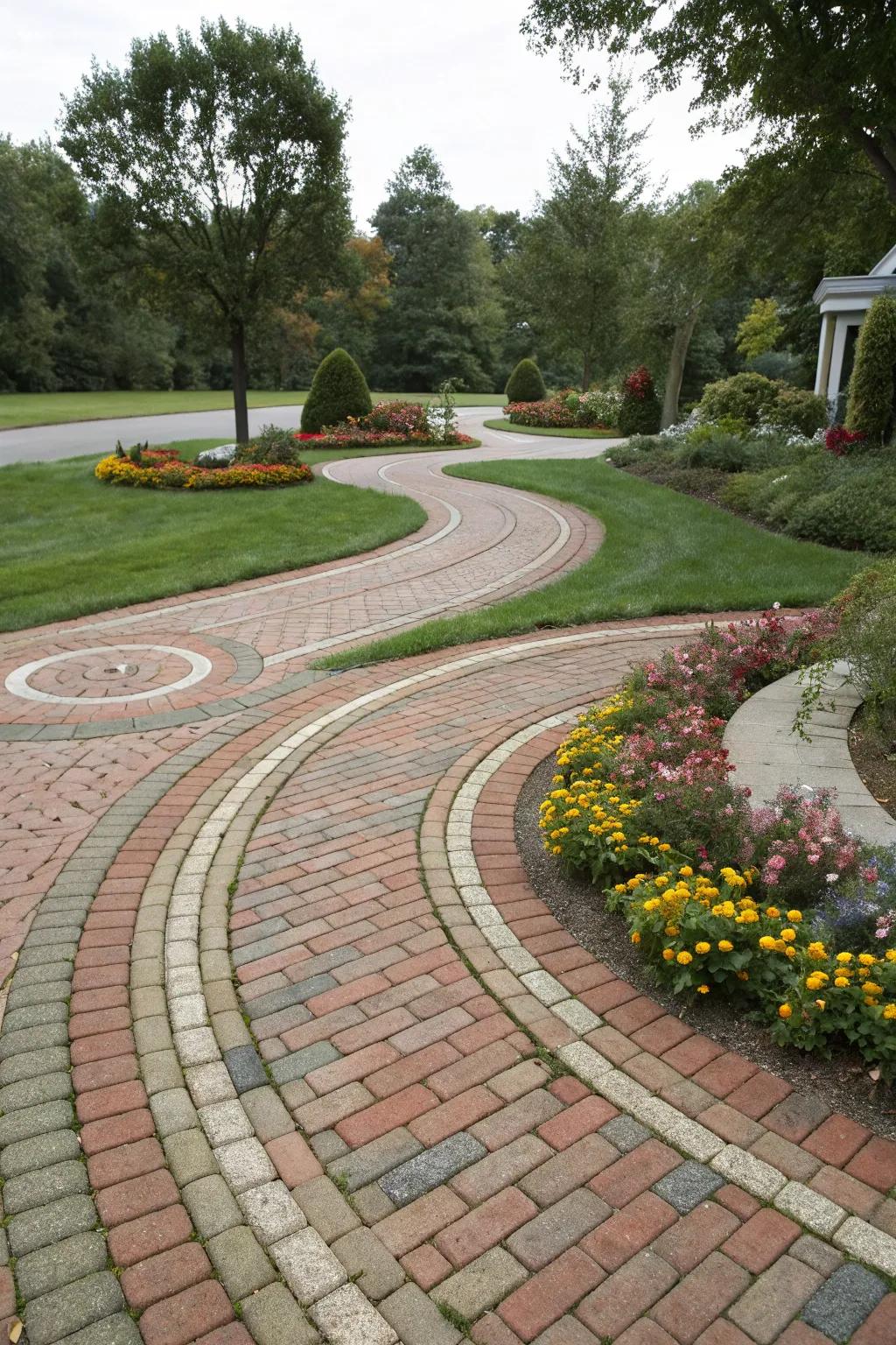 Brick and grass combinations offer a harmonious blend of nature and structure.