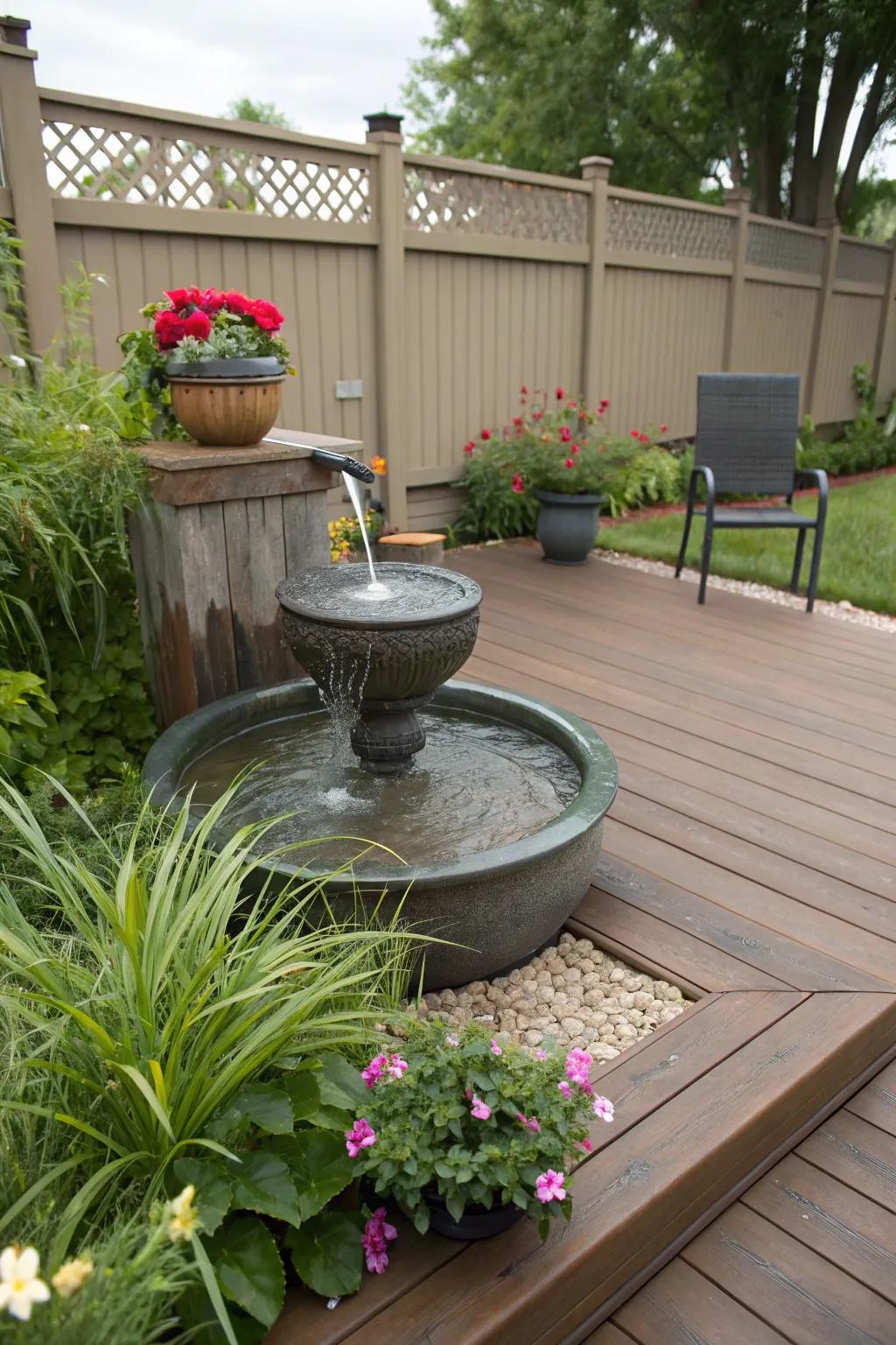 Enhance tranquility with a deck water feature.