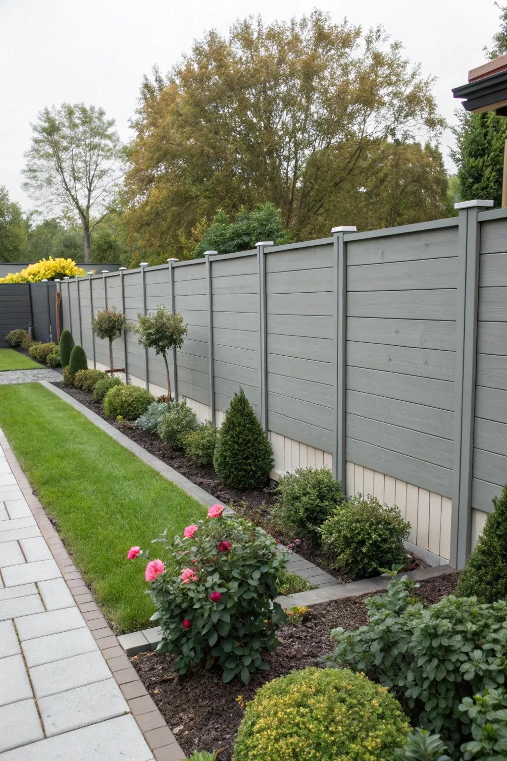 A minimalist composite fence with clean lines offers a timeless aesthetic.