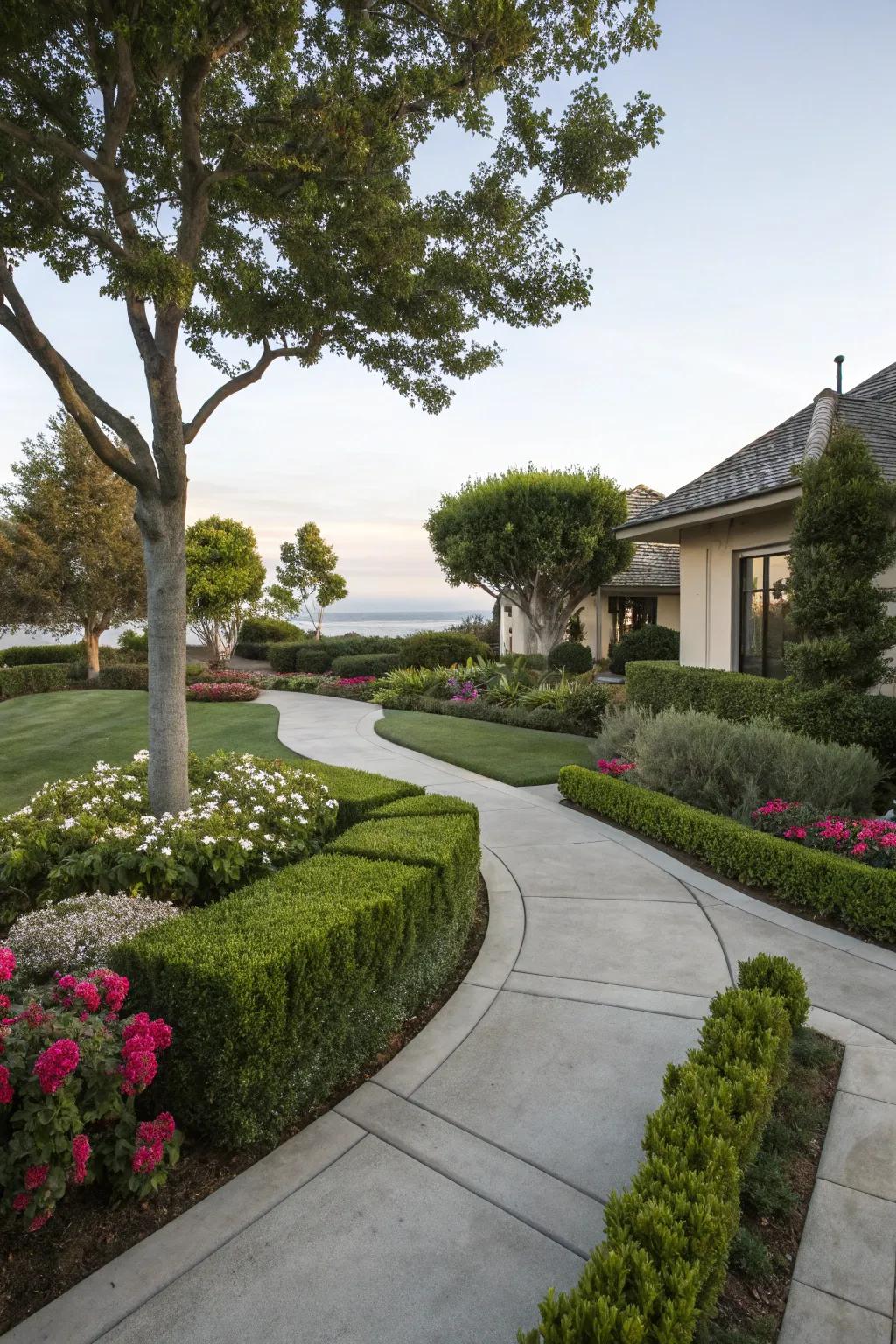 Blend concrete with greenery for a harmonious look.