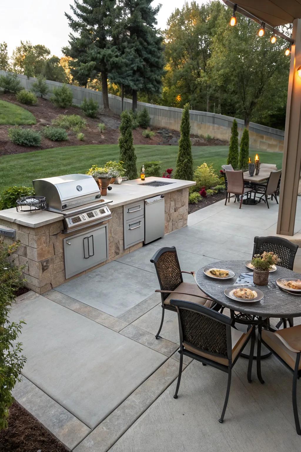 An outdoor kitchen enhances your patio's functionality and entertainment potential.