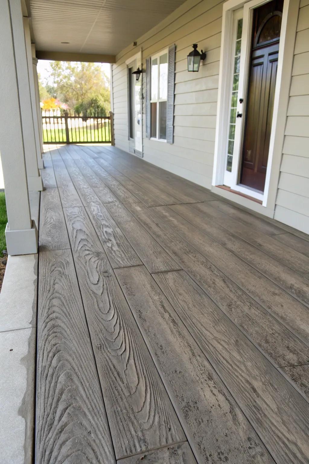 Concrete porch with the charming appearance of wood planks.