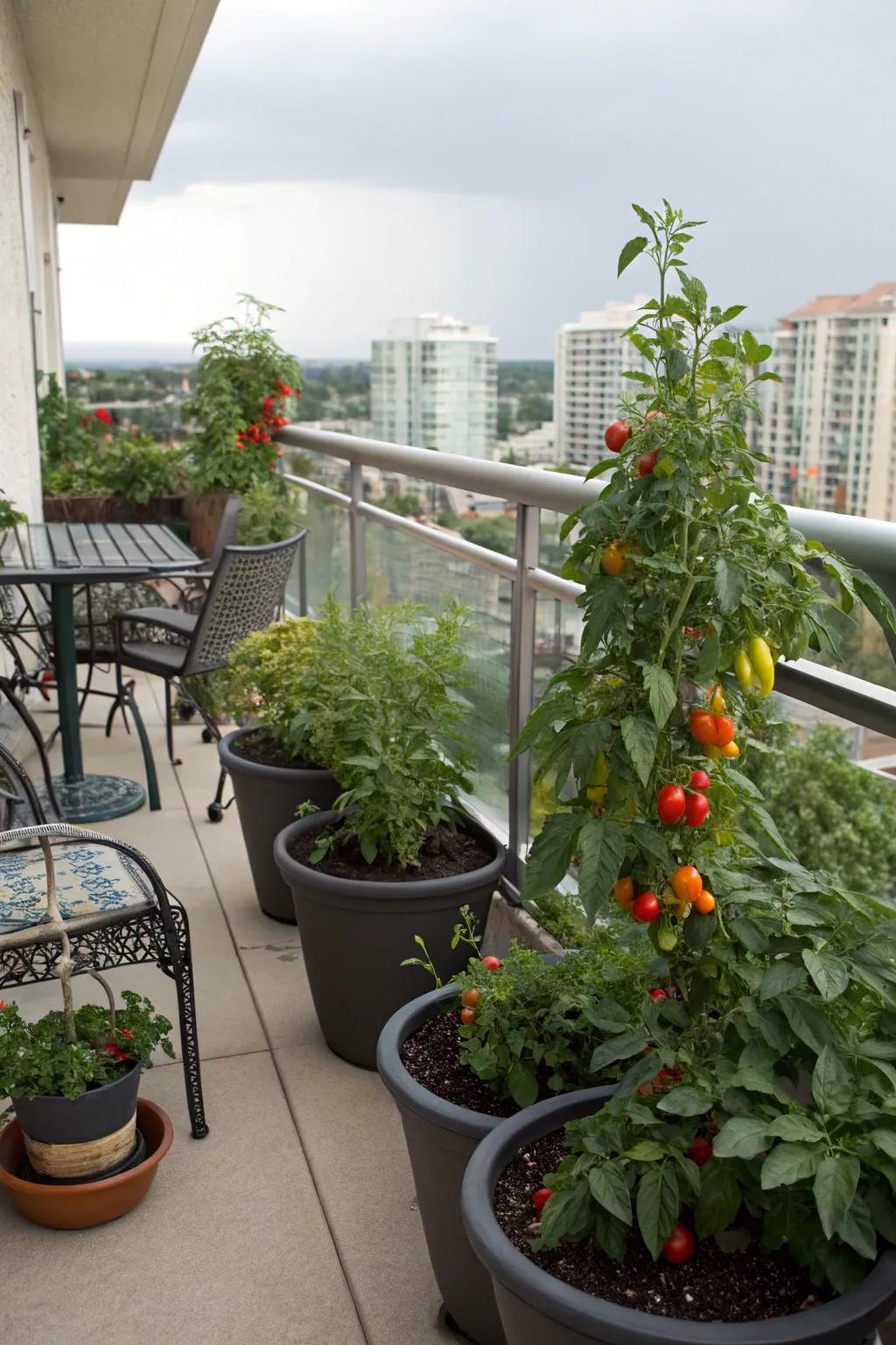 Edible plants thriving in container pots