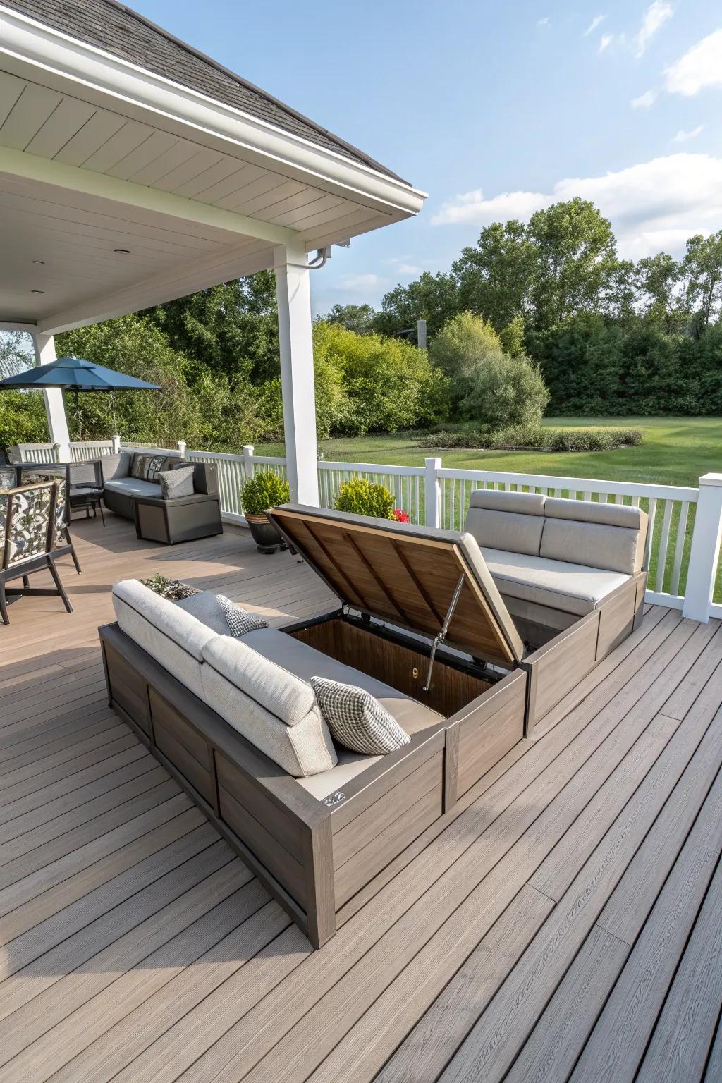 Hidden storage options keep decks organized and clutter-free.