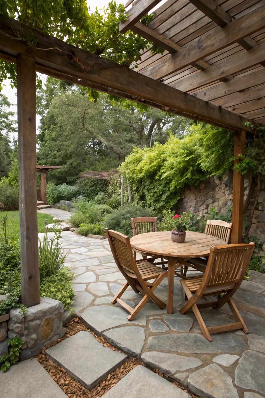 A patio designed with sustainable, eco-friendly materials.