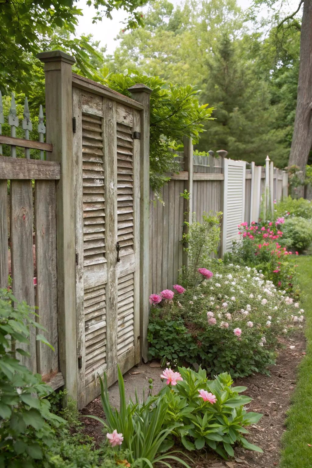 Repurposed shutters add charm and character to privacy fences.
