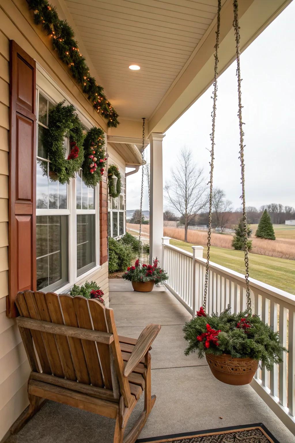 A seasonal display adding charm to a corner porch.