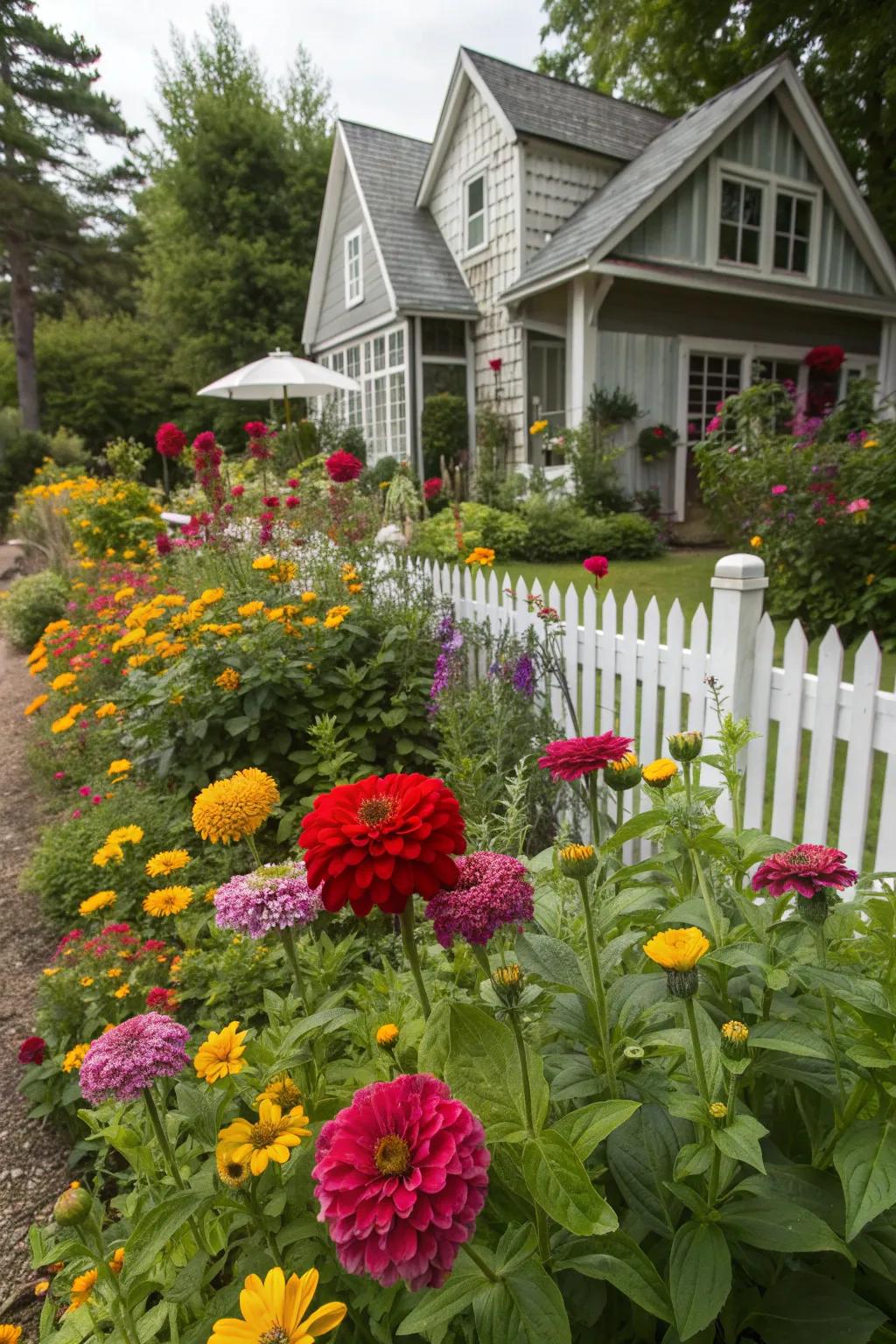 Vibrant plant combinations create a colorful garden display.