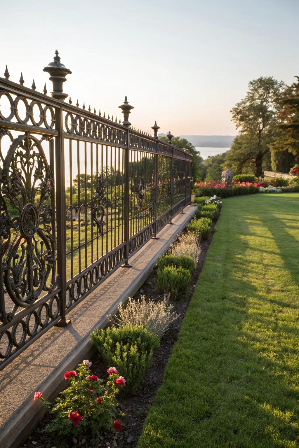 An iron fence provides elegance and artistic detail.