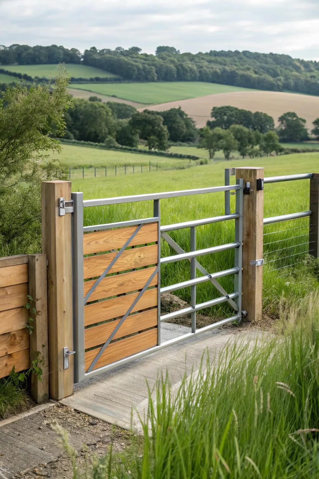 Modern farmhouse gates offer a blend of traditional charm and contemporary style.