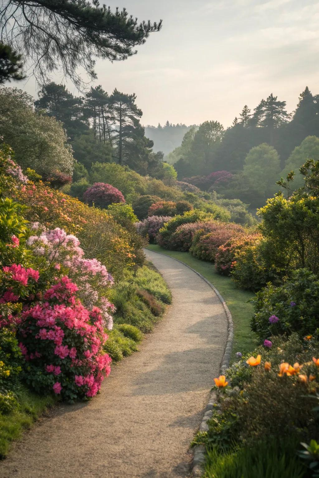 A meandering path leading through a vibrant and inviting garden.