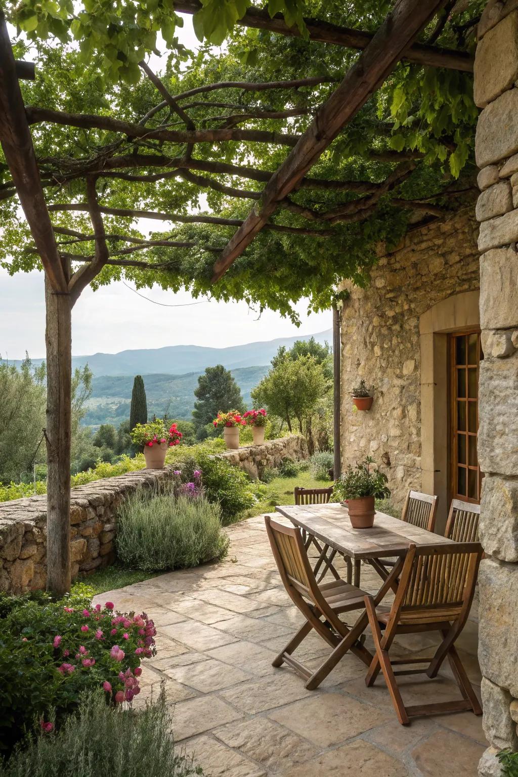 Rustic stone walls adding character and function.