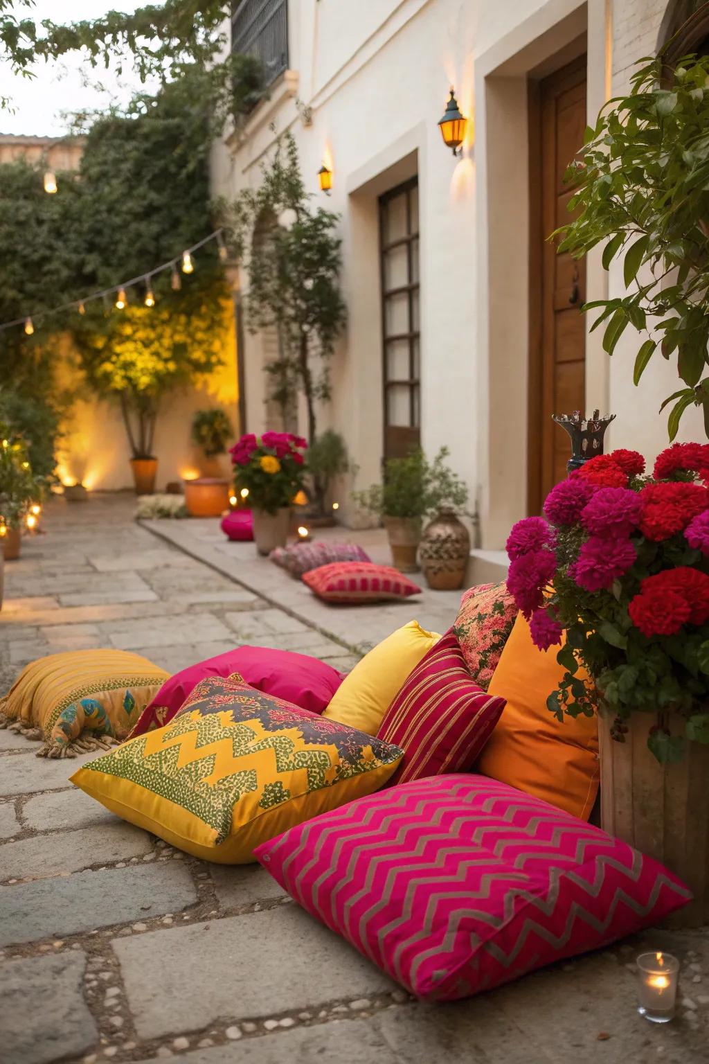 Bold colors bring vibrancy to this courtyard setting.