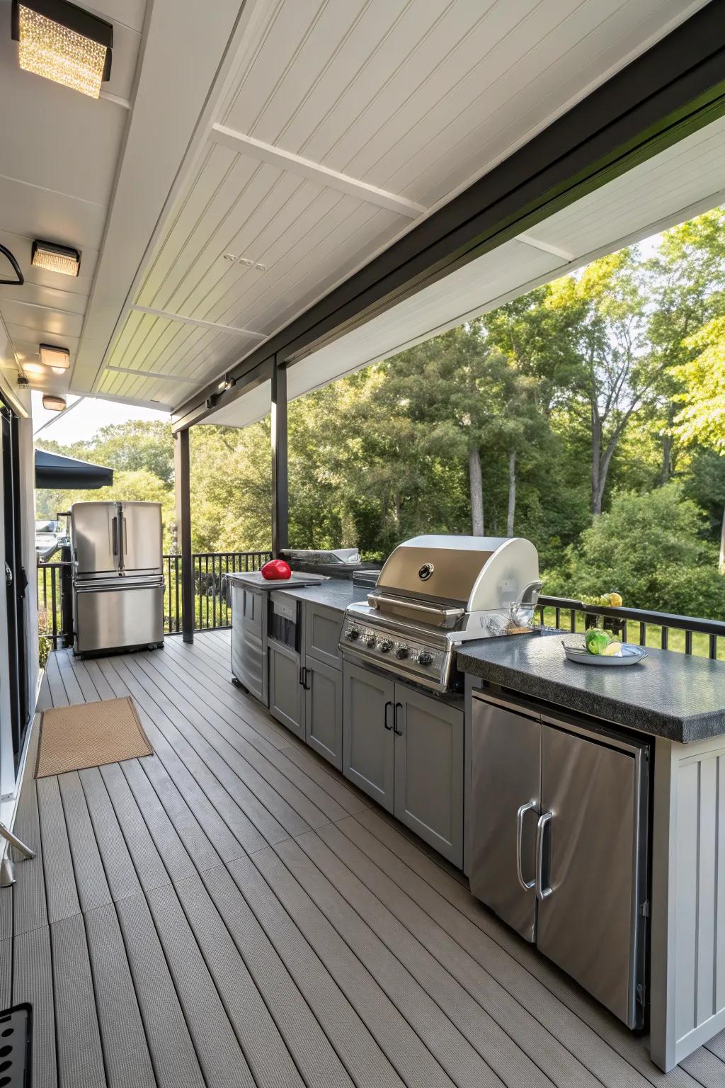Deck transformed into a culinary haven with an outdoor kitchen area.