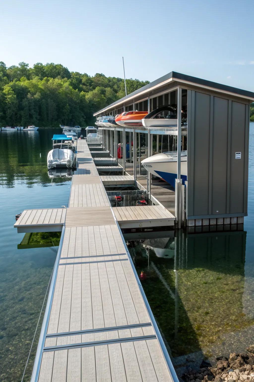 Efficient storage solutions keep your dock organized and functional.