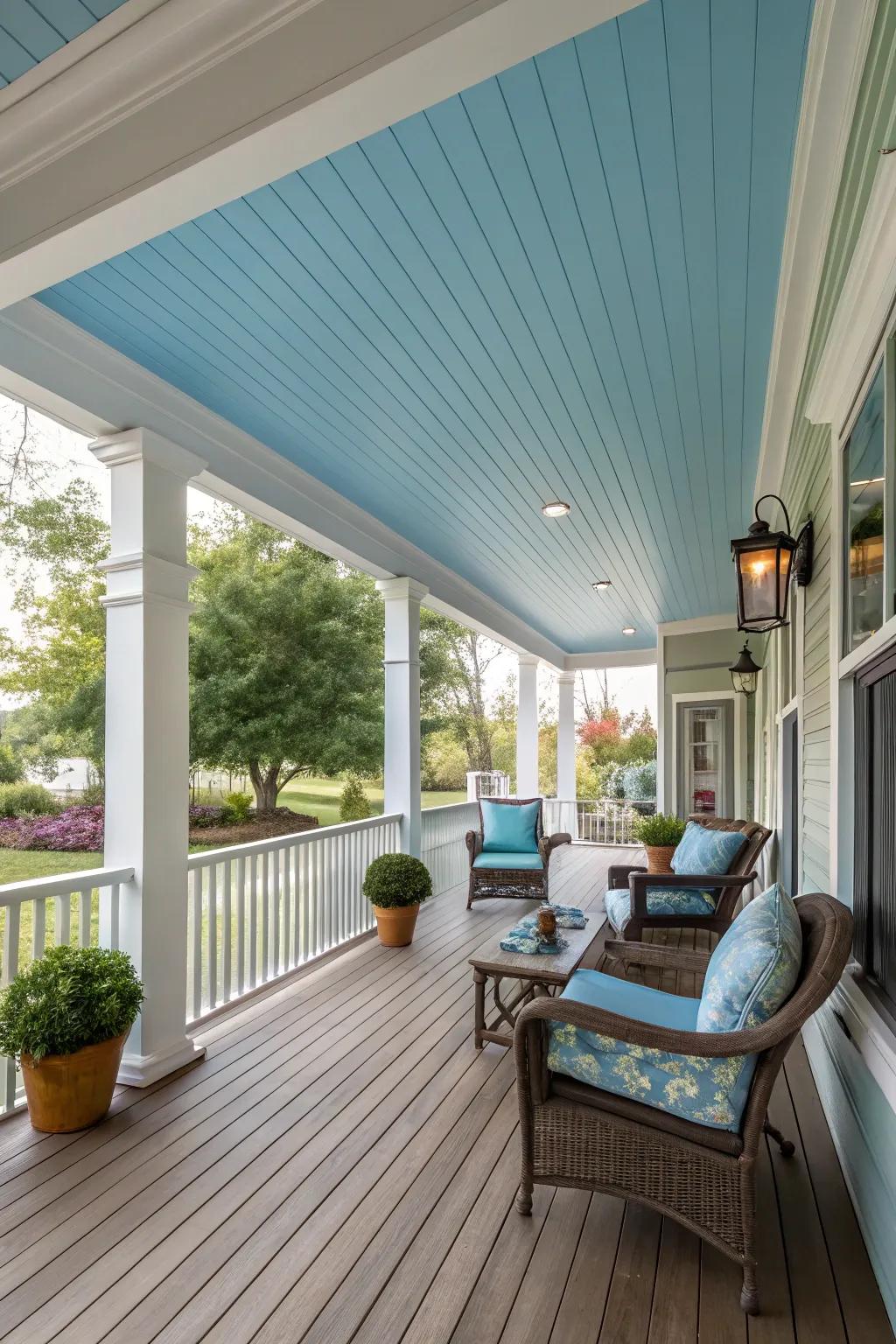 A painted ceiling adds charm and a pop of color.