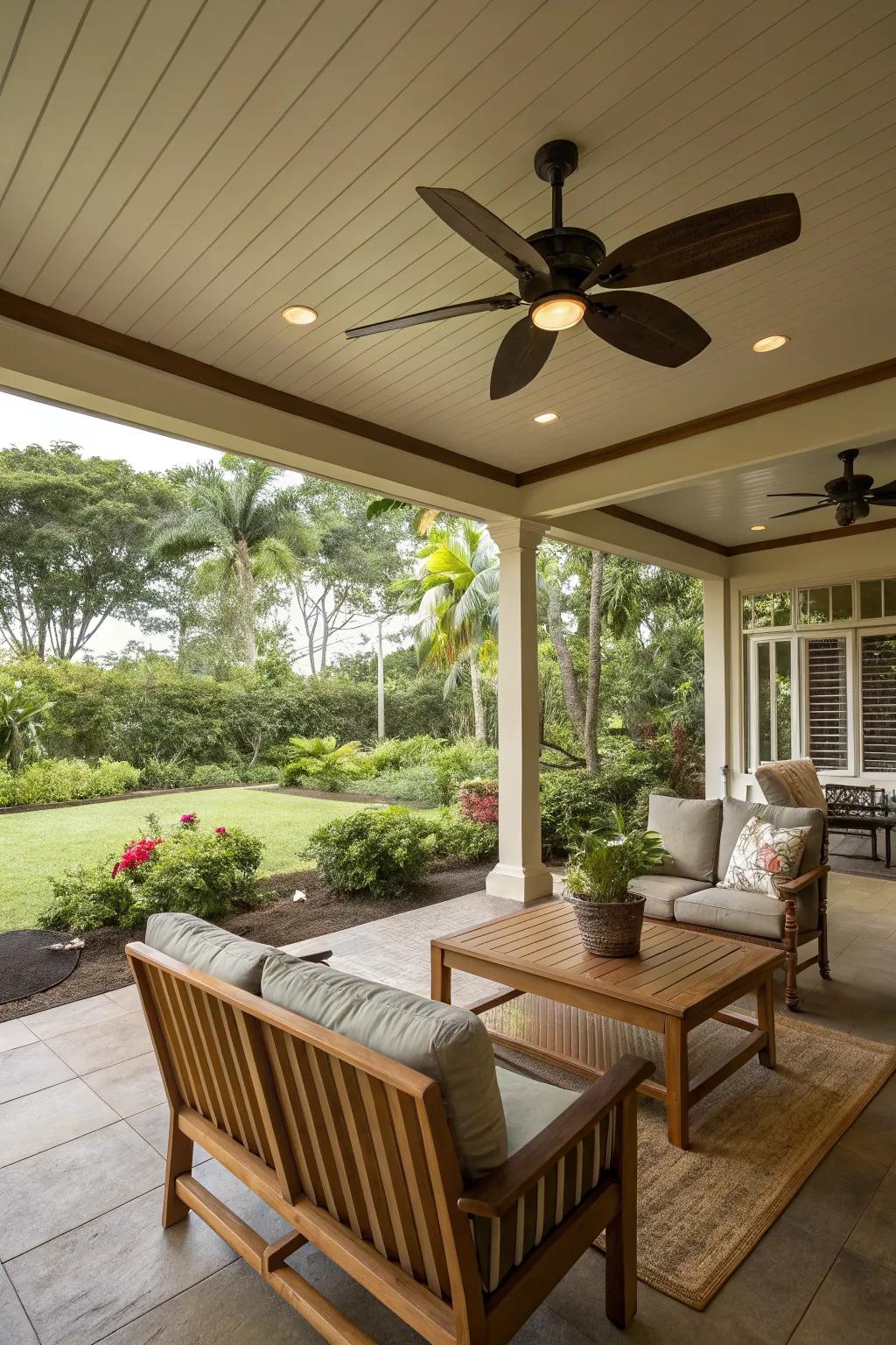 A ceiling fan adds comfort to the lanai.