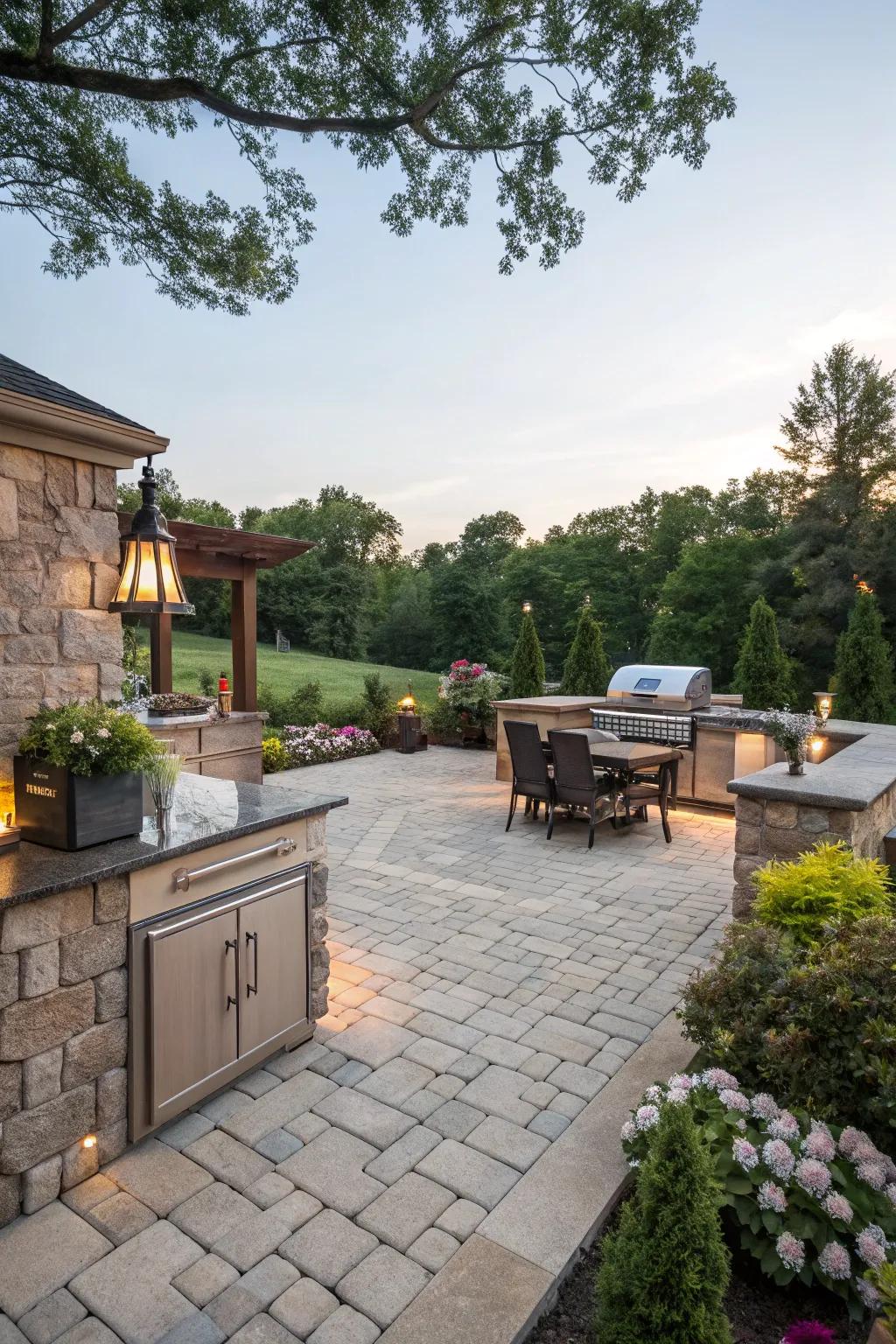 Paver patios combine versatility with classic elegance in outdoor kitchens.