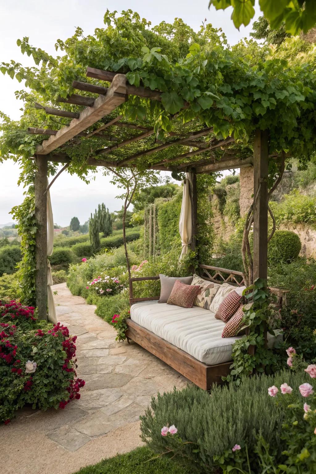 Lounge in luxury with a daybed under your pergola.