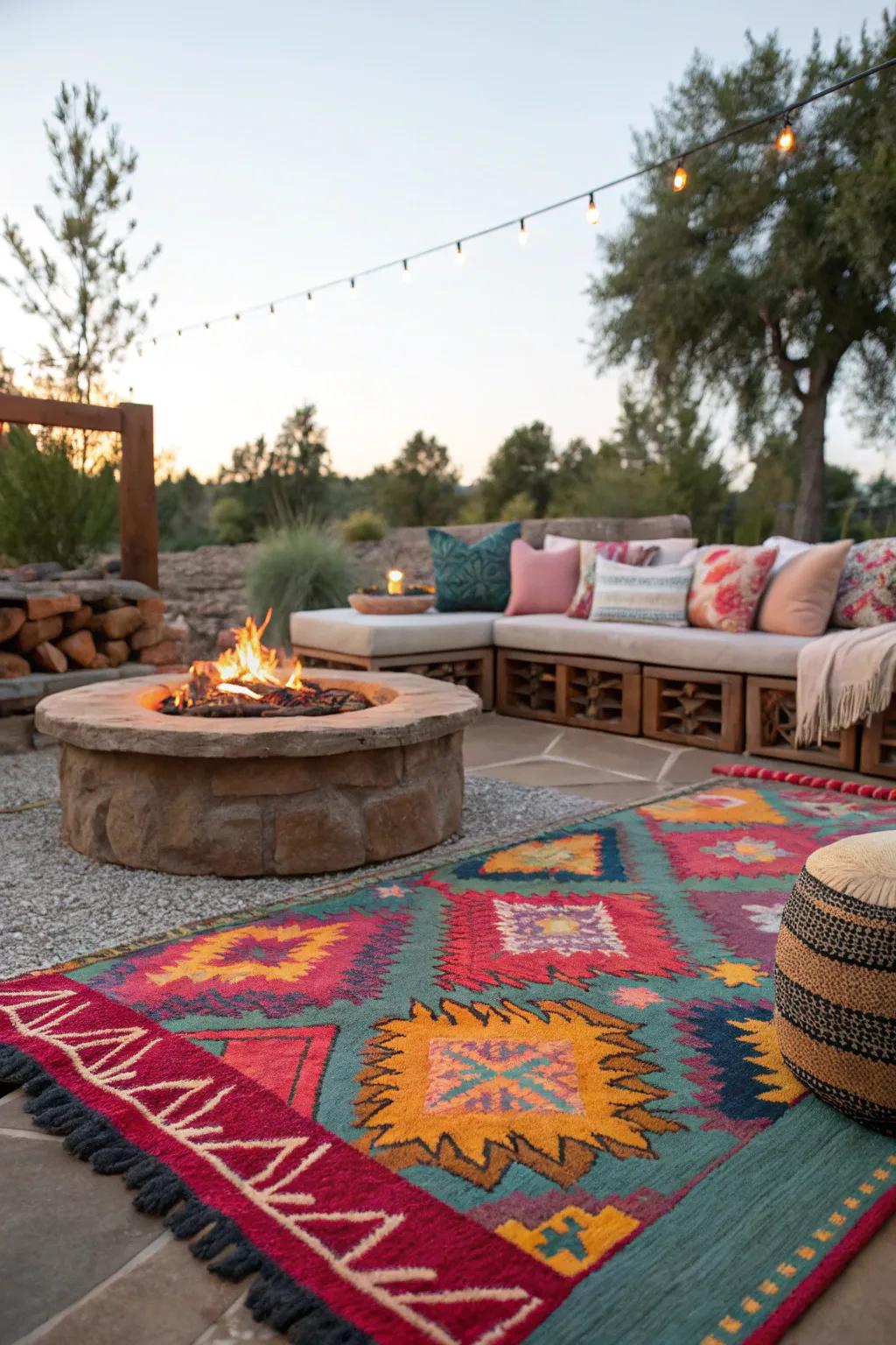 An outdoor rug adds warmth and style.
