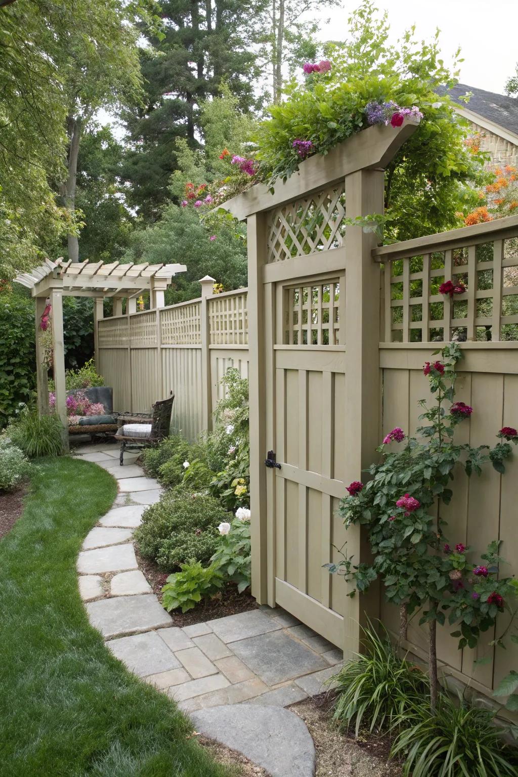 Trellises create cozy, secluded nooks perfect for relaxation.