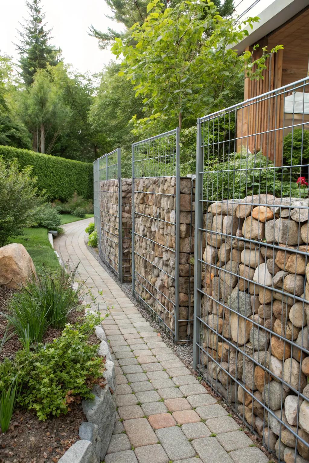 Create sturdy privacy with stylish gabion walls.