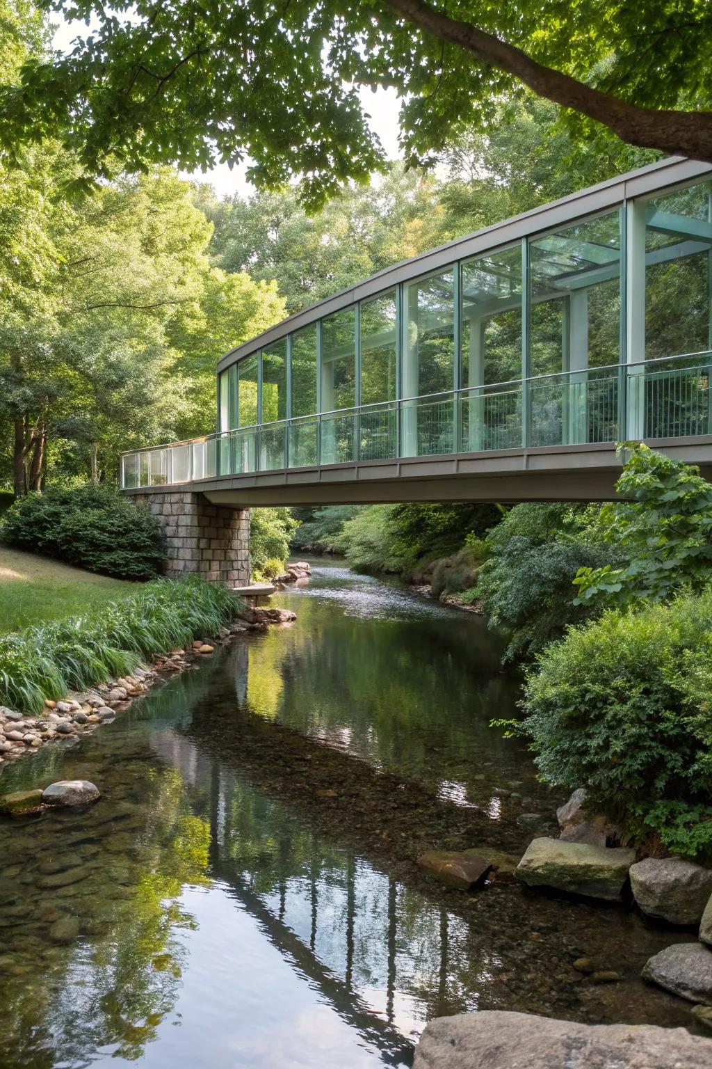 A glass panel bridge stands out with its modern and elegant design.