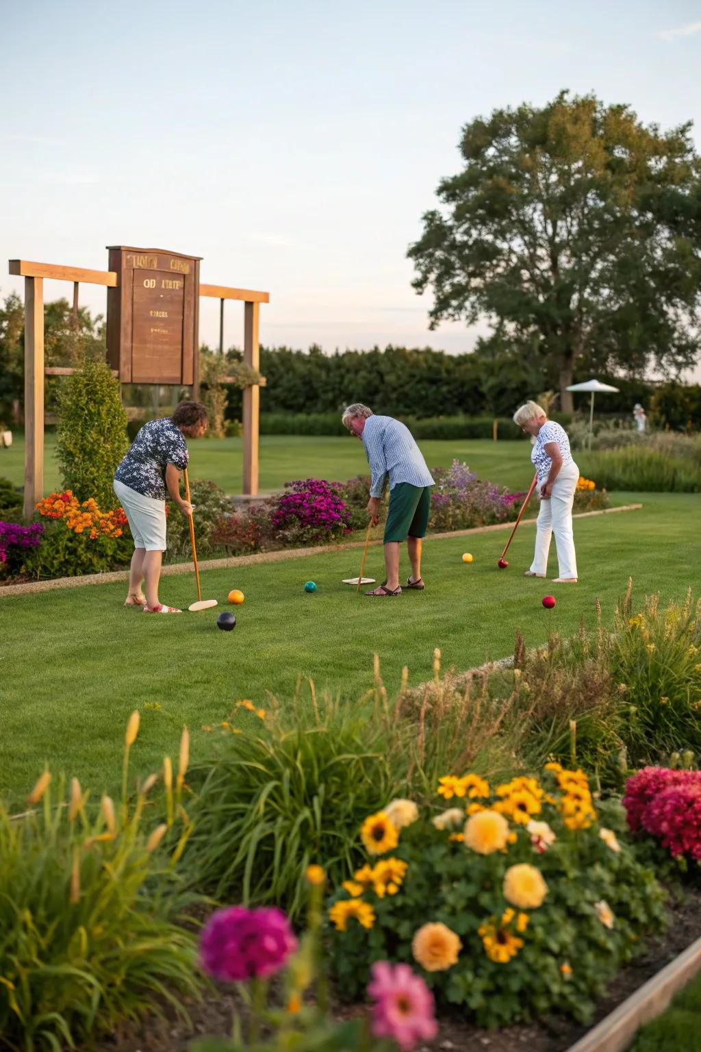 A mini croquet tournament in full swing.
