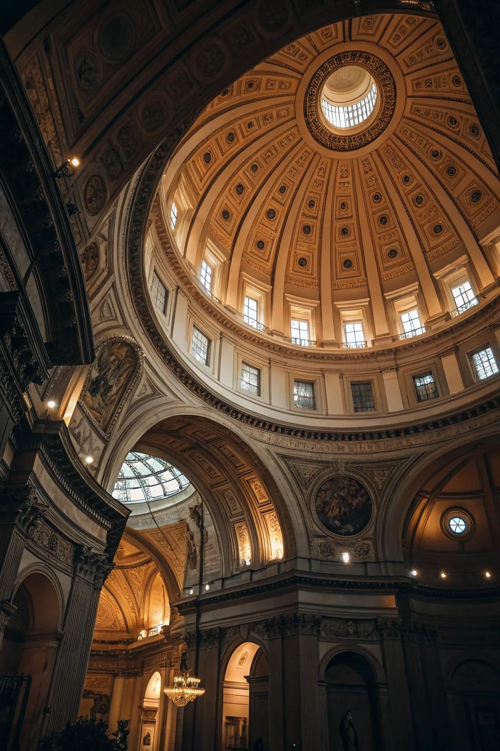 Interior lighting creating a cozy view inside a cupola.