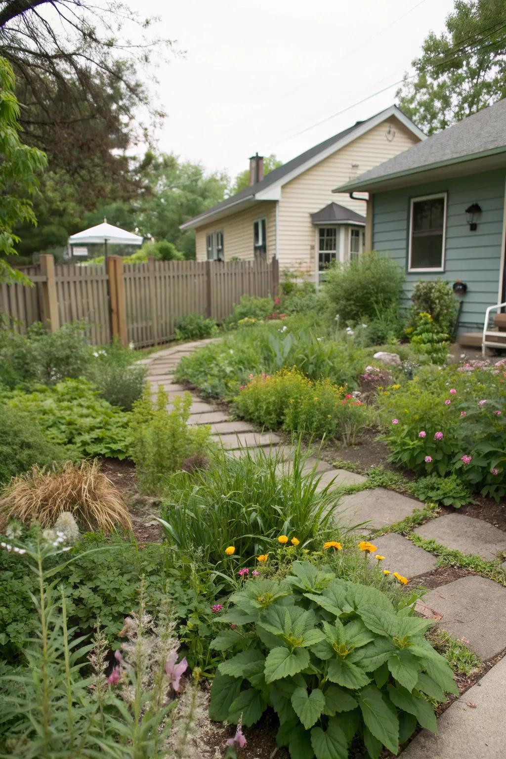 Eco-friendly rain garden enhancing sustainability and beauty