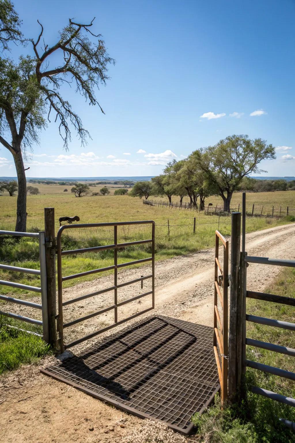 Cattle guards add functionality and practicality to ranch gates.