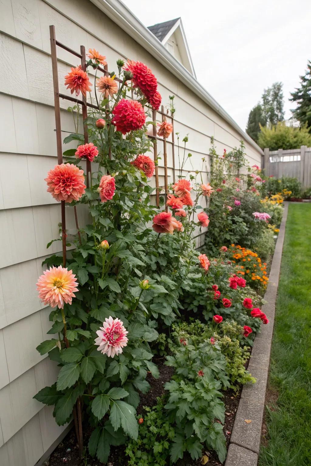 Vertical dahlia gardens maximize space and create a stunning visual effect.