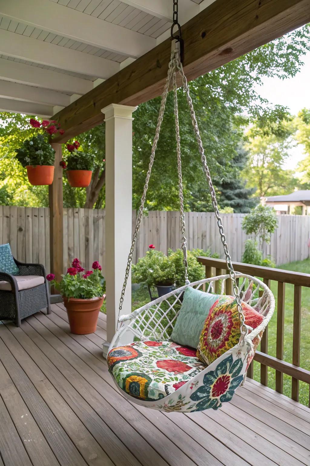 A swing chair adds a whimsical touch and a spot for relaxation.