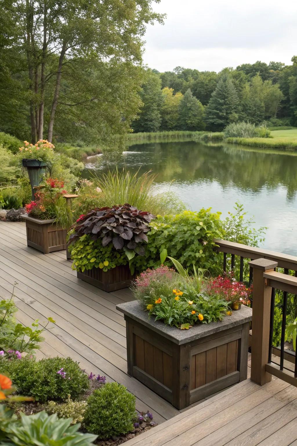 A deck that seamlessly integrates with nature through native plantings.