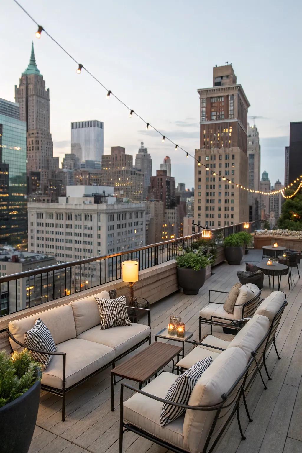 A rooftop retreat offers a unique outdoor escape.