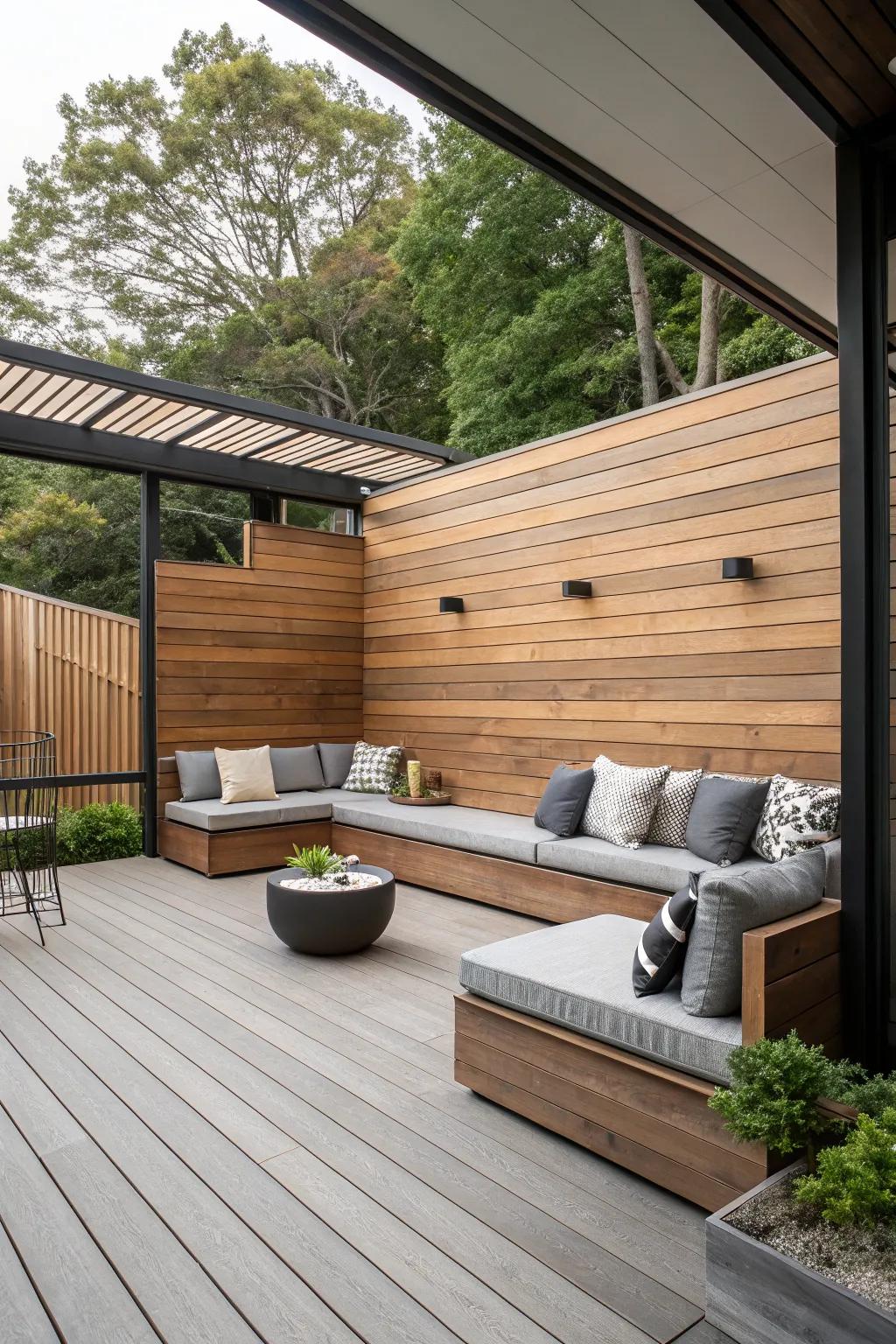 Built-in seating offers style and space-saving.