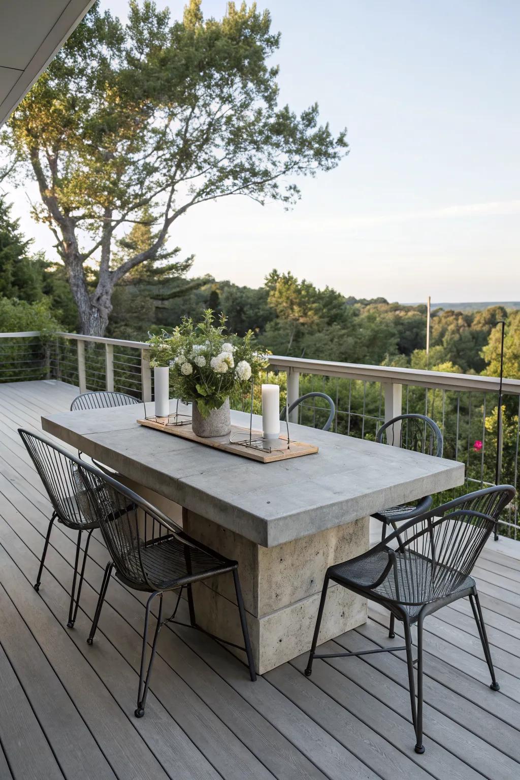 Enjoy lasting style with a concrete dining table.