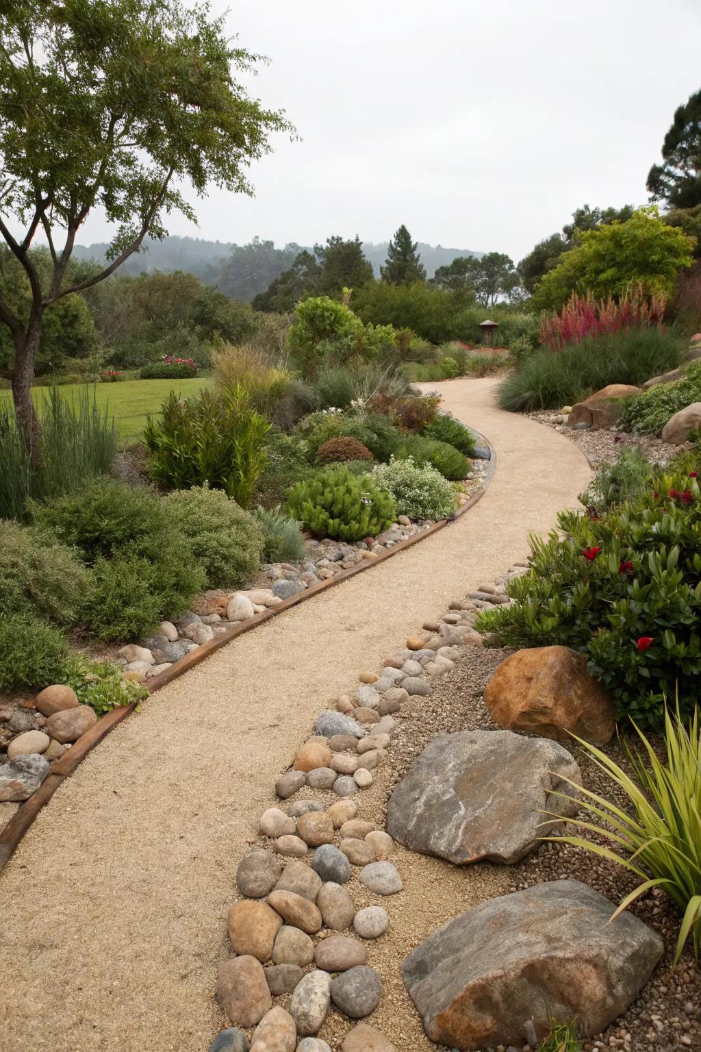 Decorative borders add elegance to decomposed granite paths.
