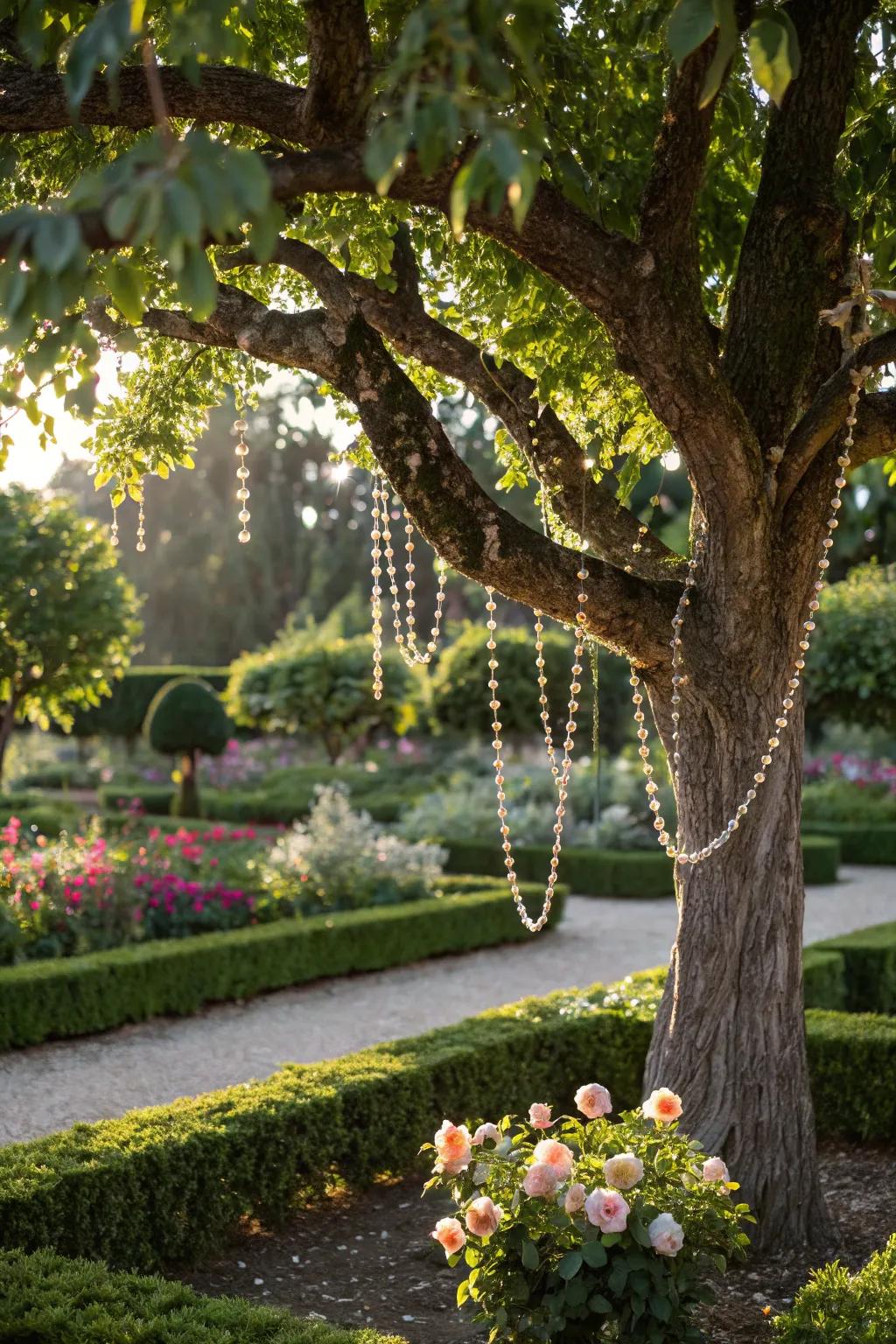 Beaded garlands add elegance and sparkle to your outdoor trees.