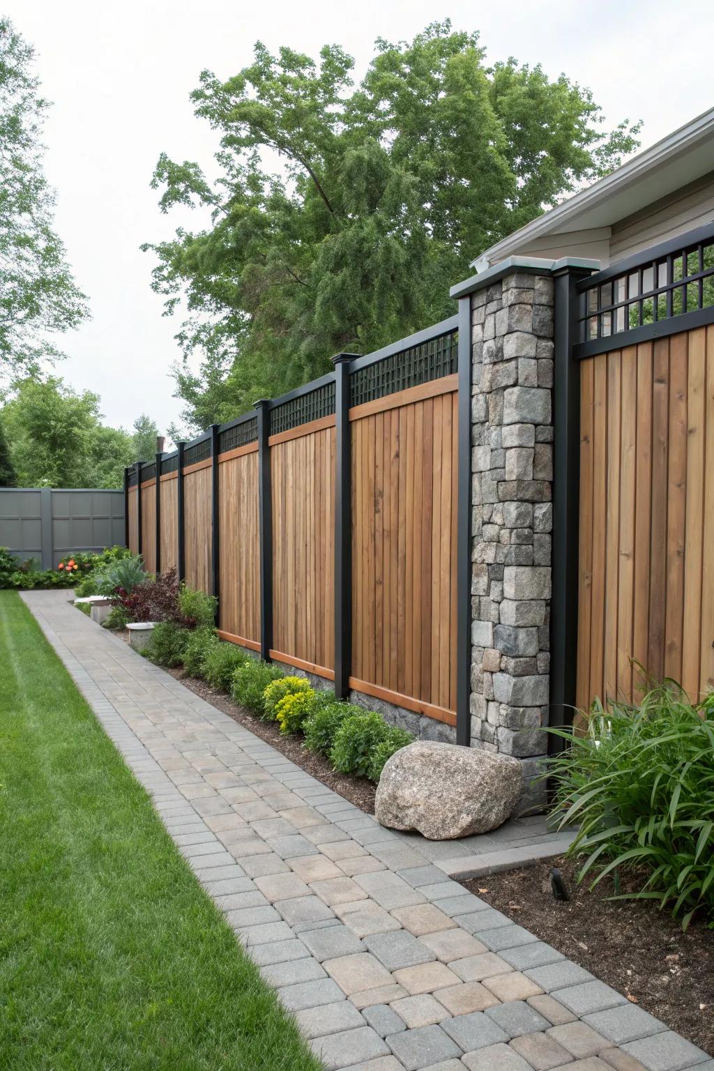 Mixing materials offers endless possibilities for a unique fence design.