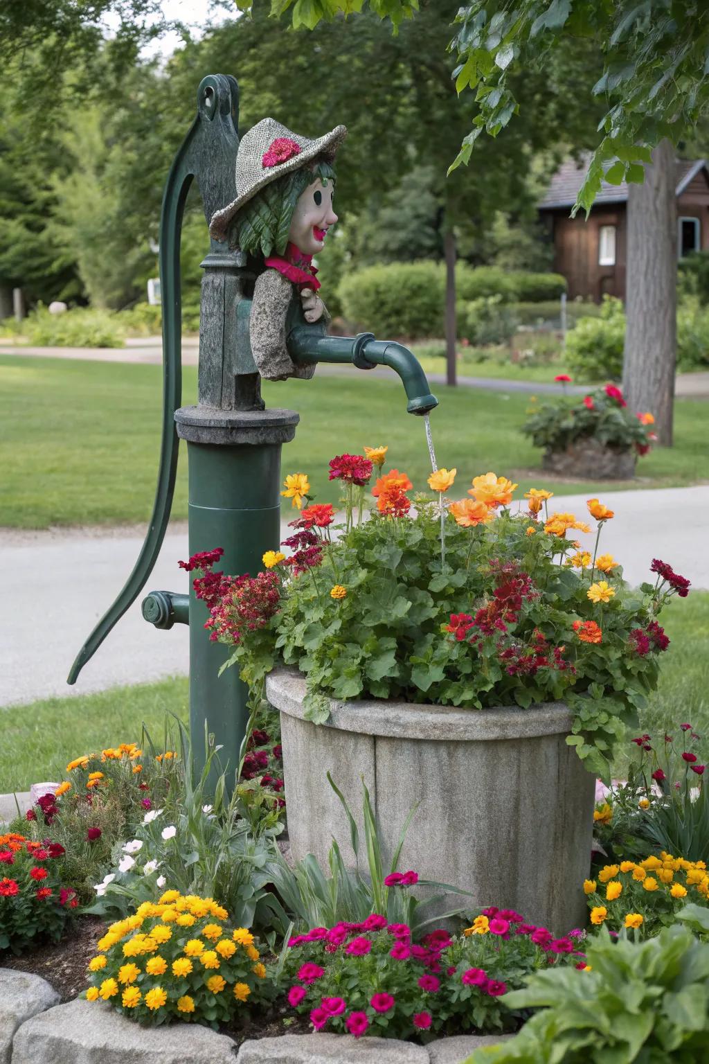 A garden sculpture adds whimsy and personal flair.