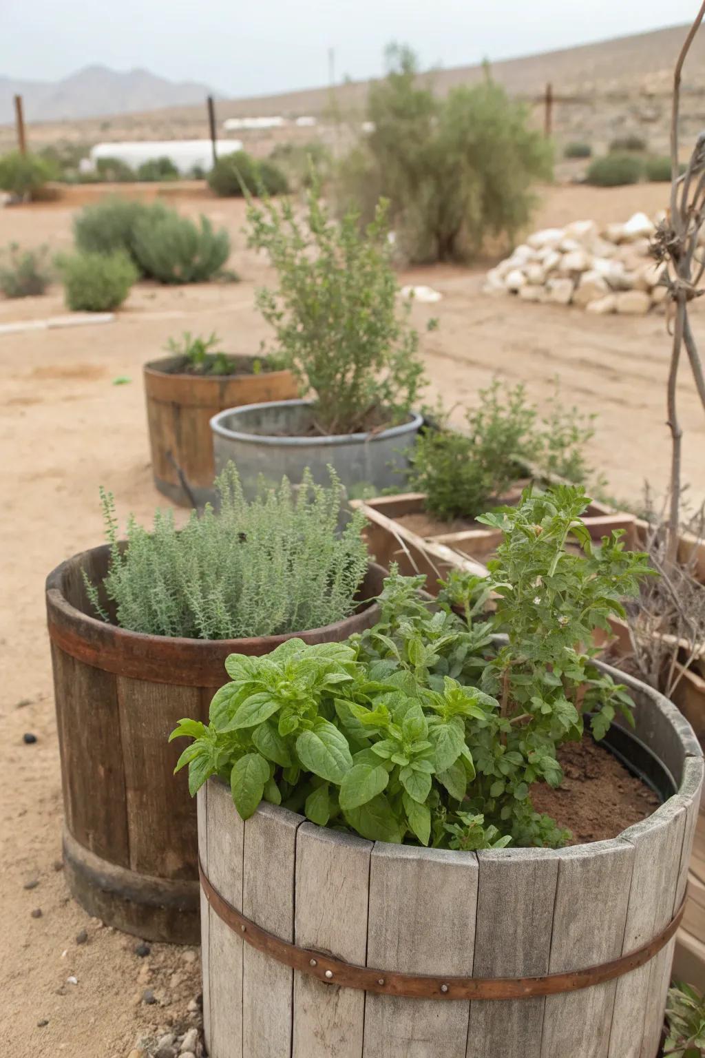 Herb gardens offer fresh flavors and scents.