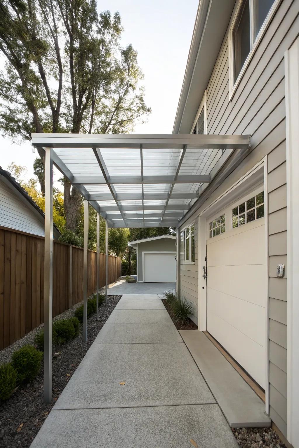 A sleek minimalist metal canopy offering a modern connection.
