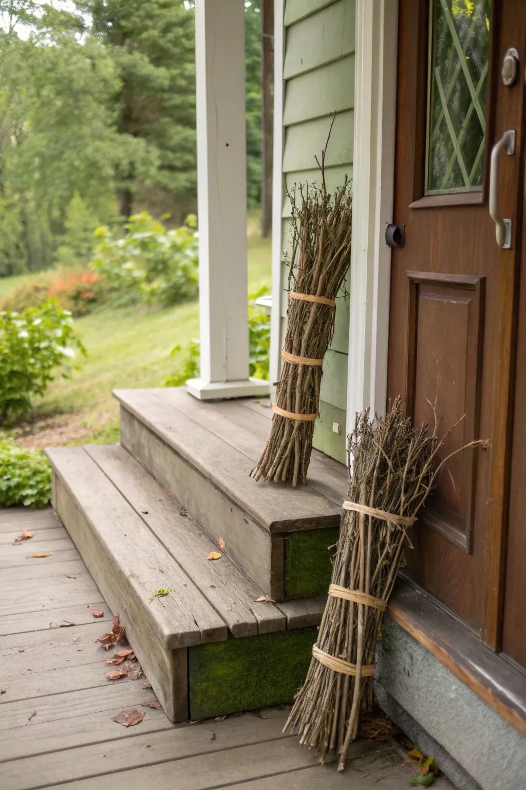 Rustic twig bundles for natural decor.