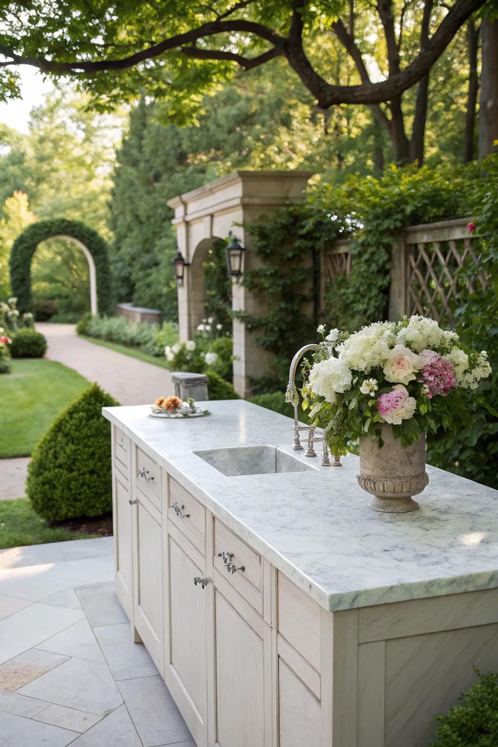 Classic elegance with marble countertops.