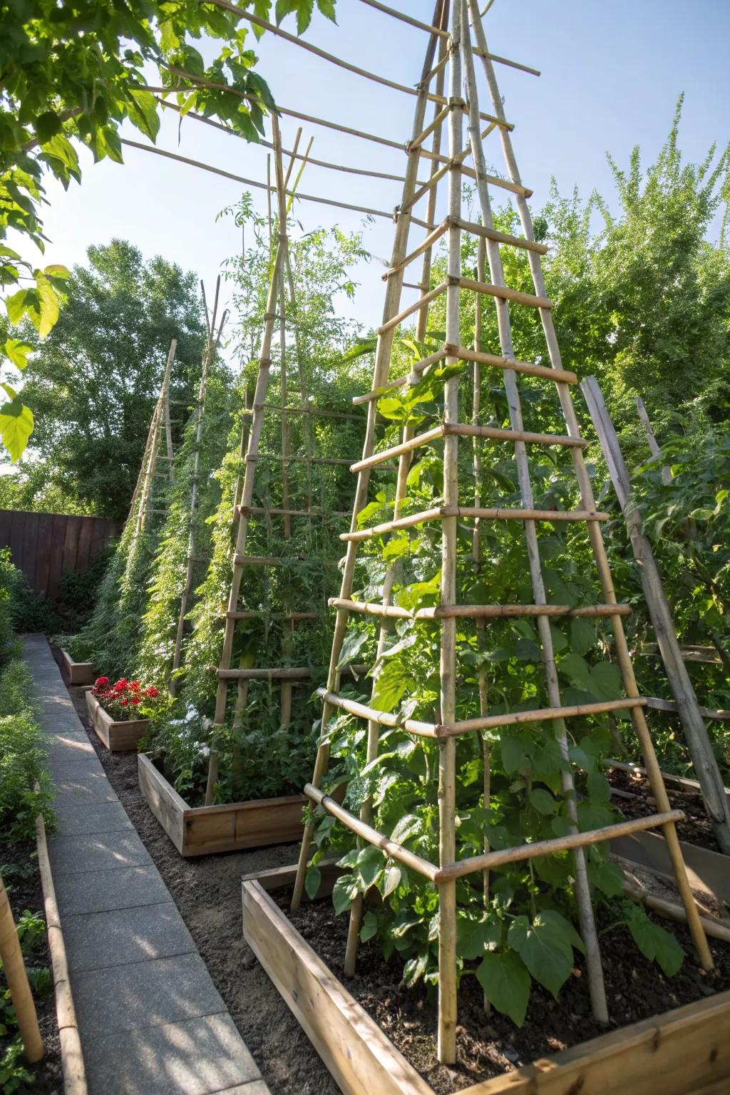 Bamboo plant towers give your garden height and drama.