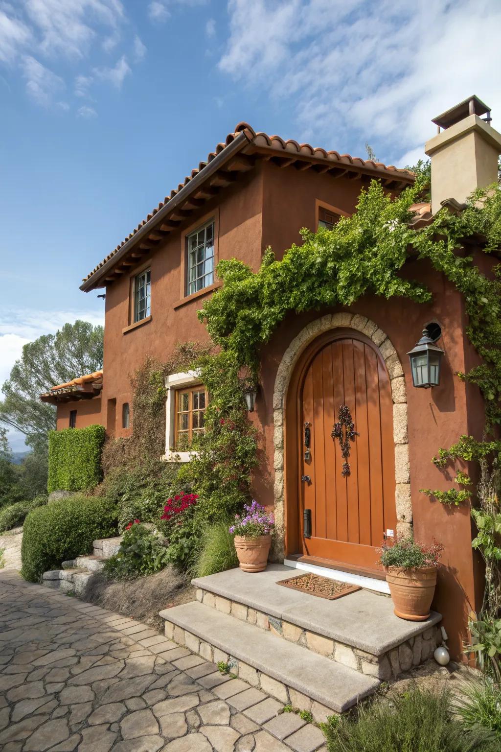 Terracotta doors add earthy warmth and a Mediterranean feel.