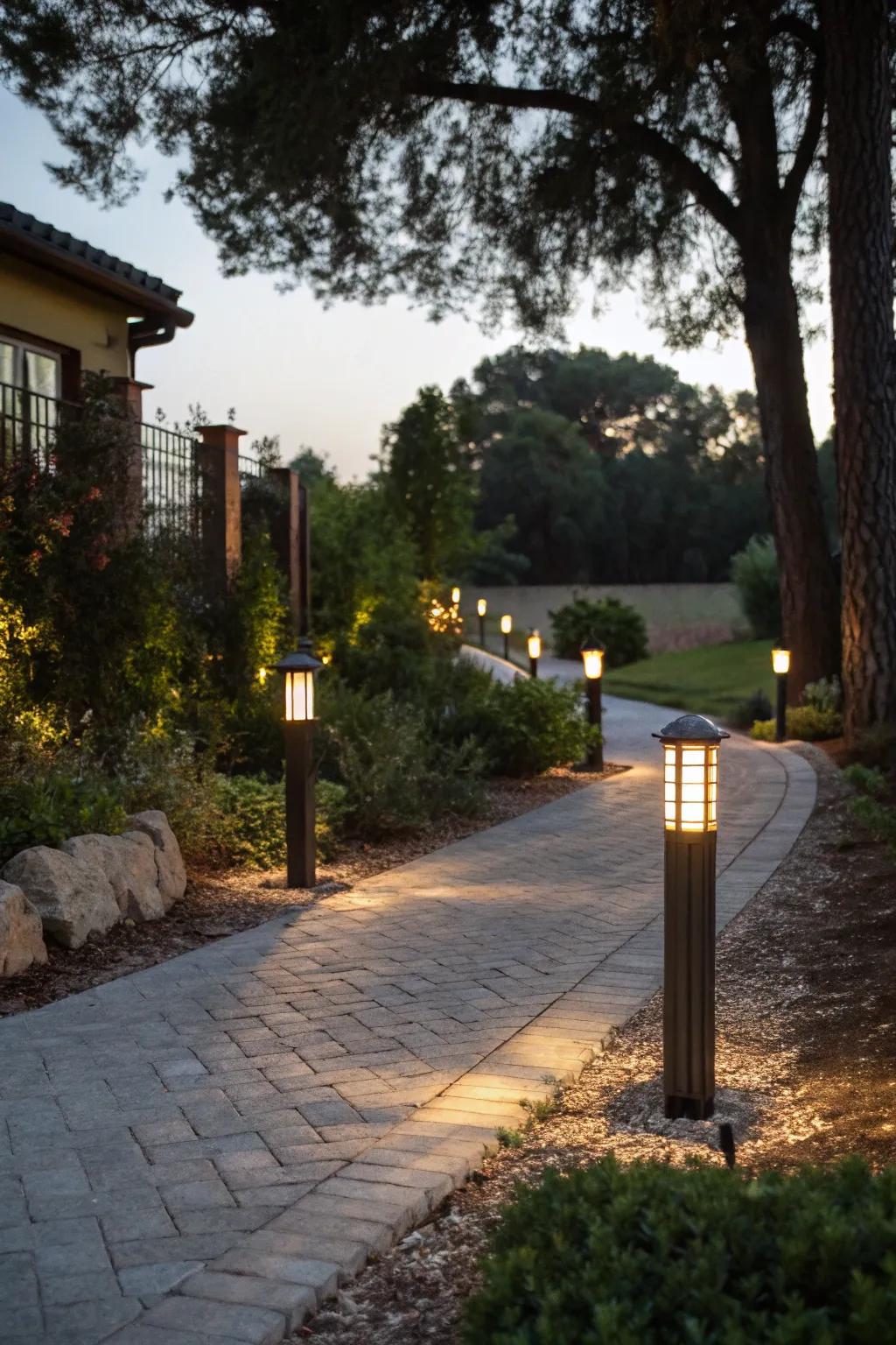 Solar lighted posts enhance your driveway with eco-friendly illumination.